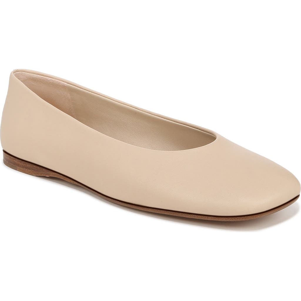 Vince Leah Leather Square-toe Ballerina Flats In Birch Sand