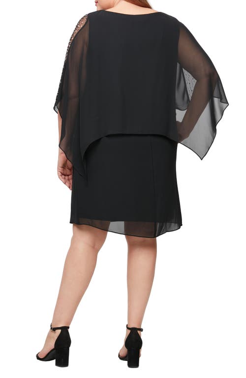Sl Fashions Beaded Overlay Chiffon Cocktail Dress In Black