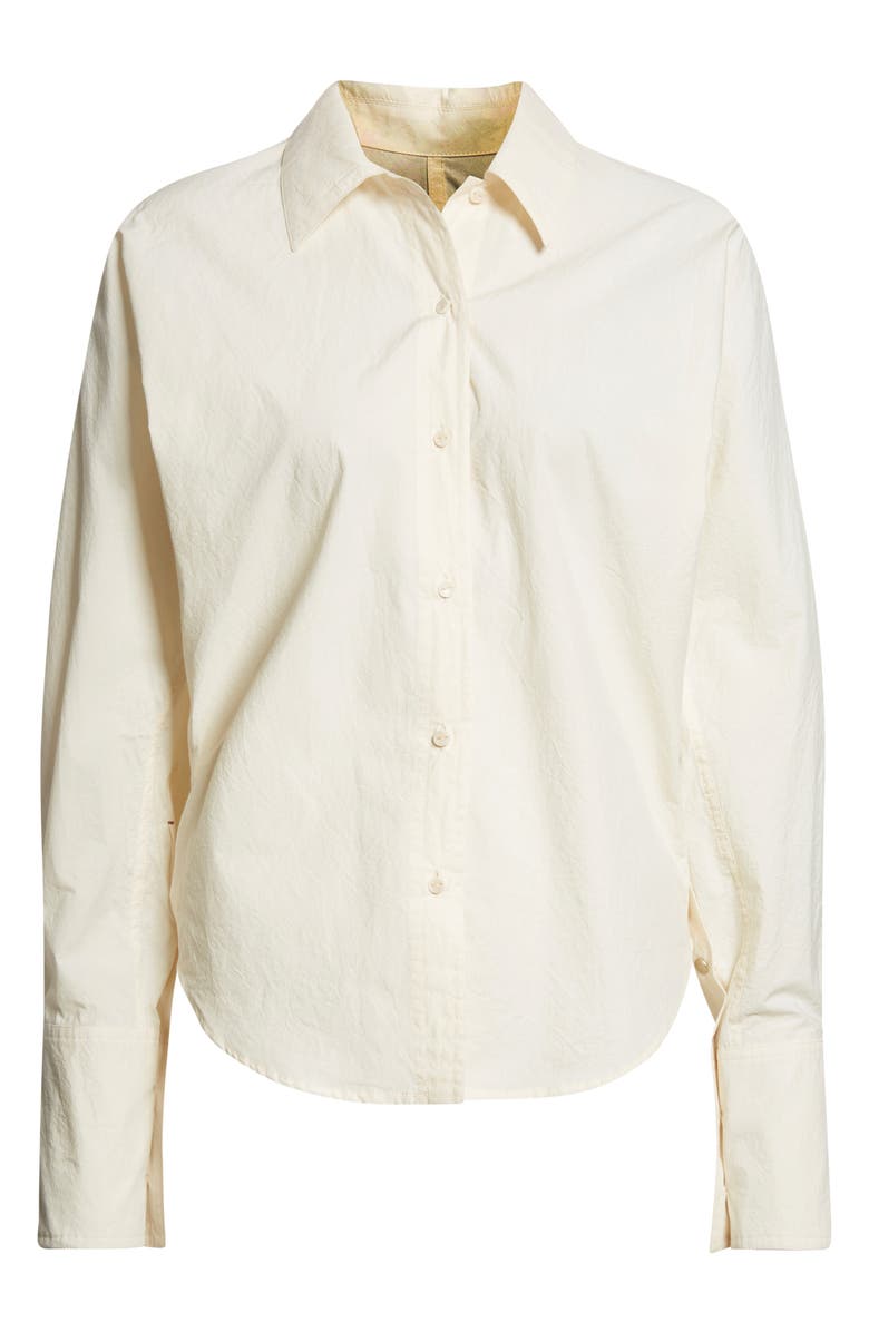 OSSOU Ridge Crinkled Cotton Poplin Button-Up Shirt, Alternate, color, Bone