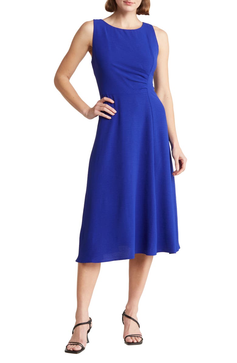 Connected Apparel Sleeveless Pleated Waist A-Line Midi Dress, Main, color, 