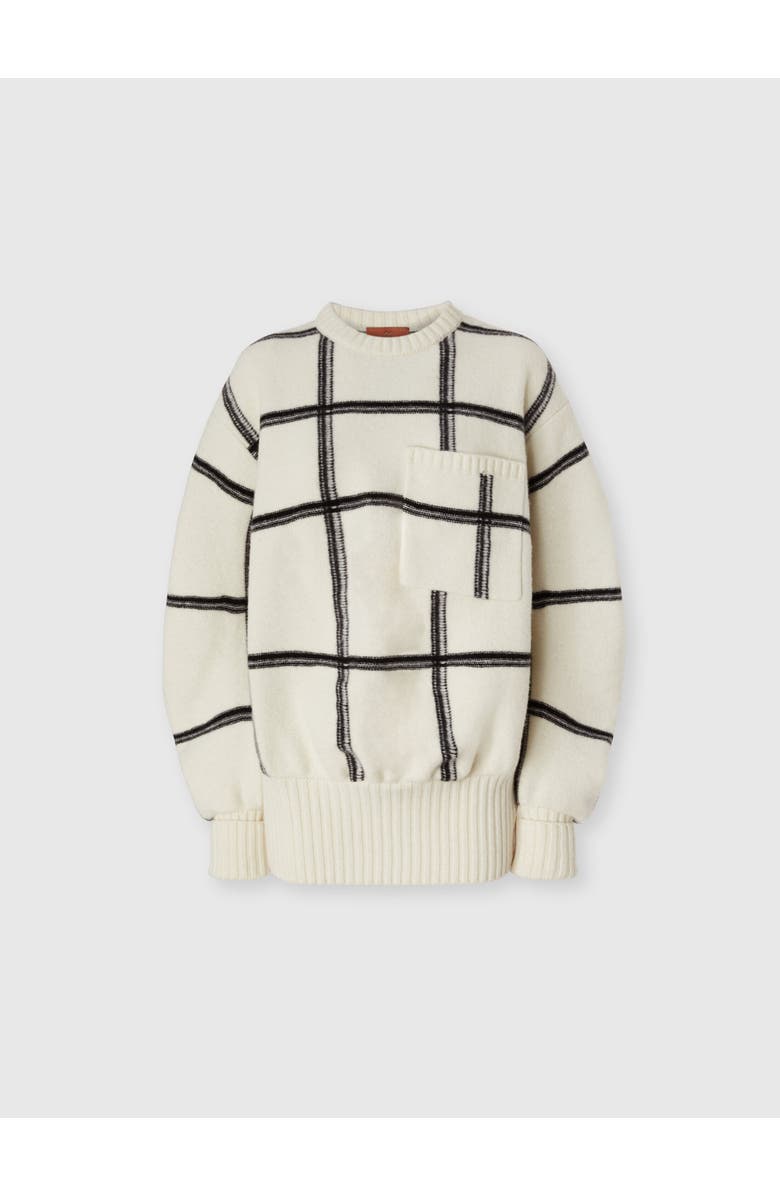 Missoni Oversized Wool Check Crew Neck Sweater, Main, color, White