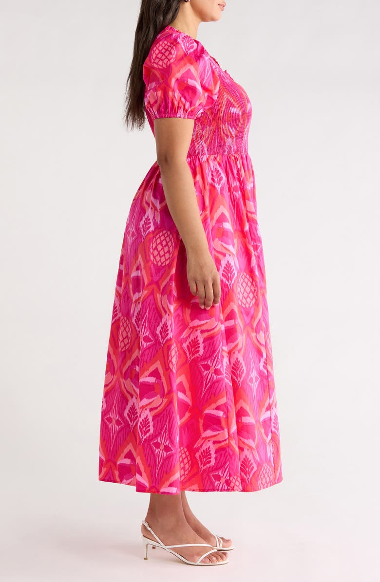 SUGARLIPS Prissa Ikat Brenty Smocked Maxi Dress, Alternate, color, Magenta-Coral