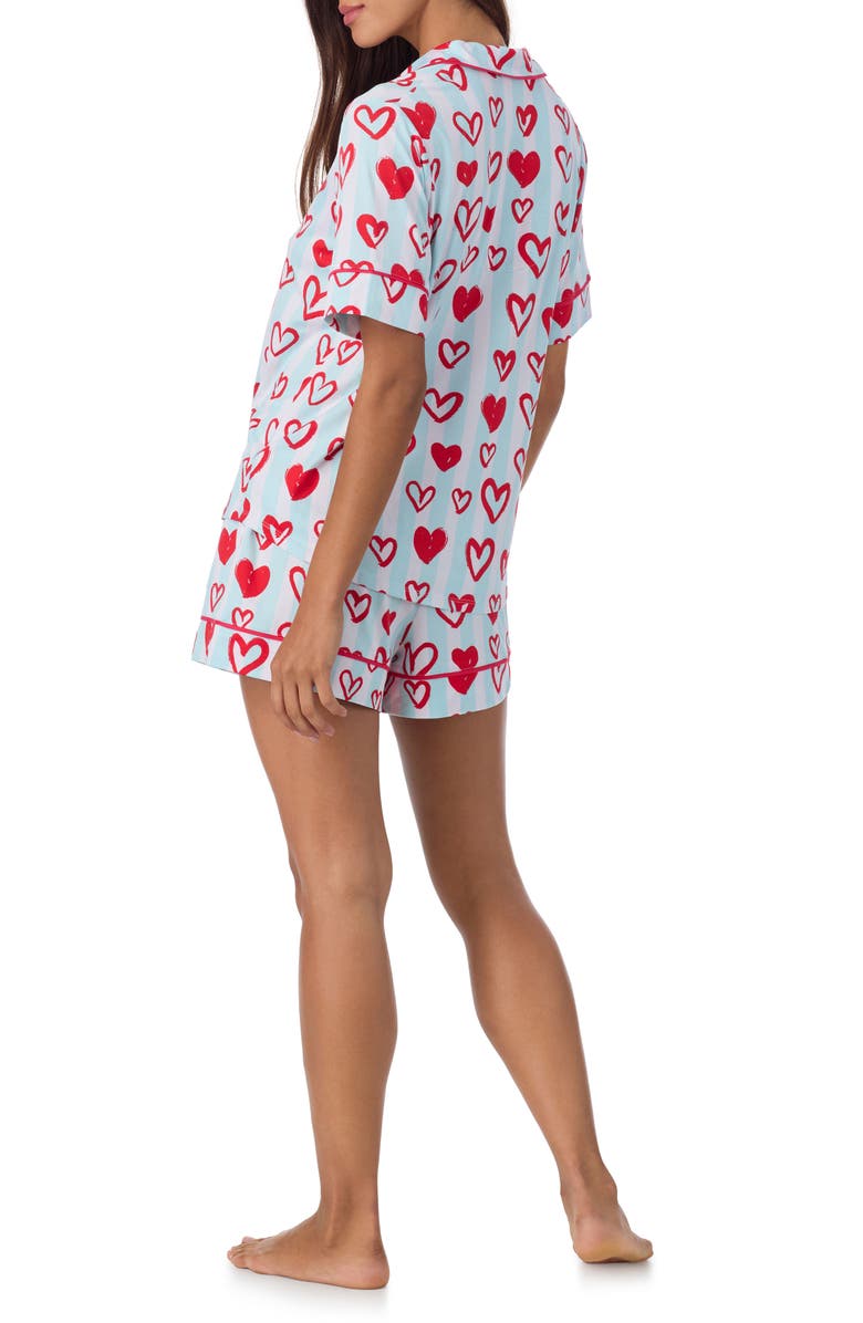 Room Service Pjs Print Short Pajamas, Alternate, color, Blue Stripe Hearts