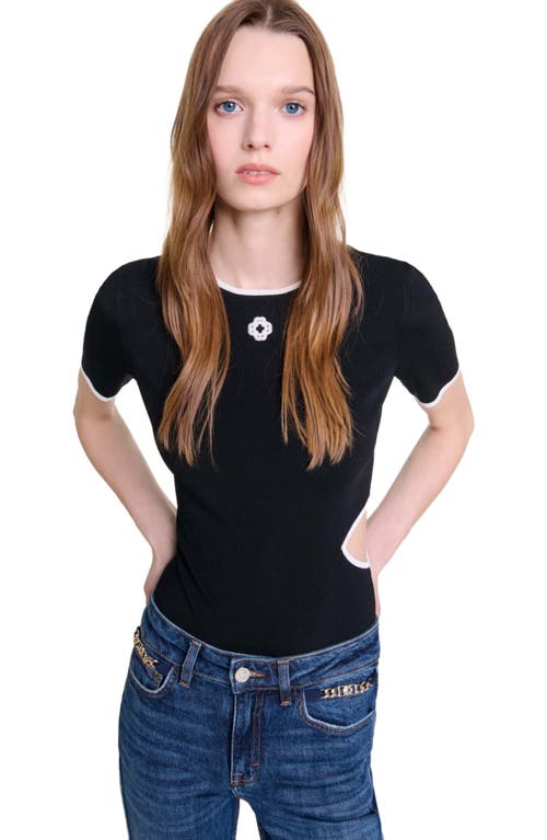 Maje Openwork Knit Bodysuit In Black
