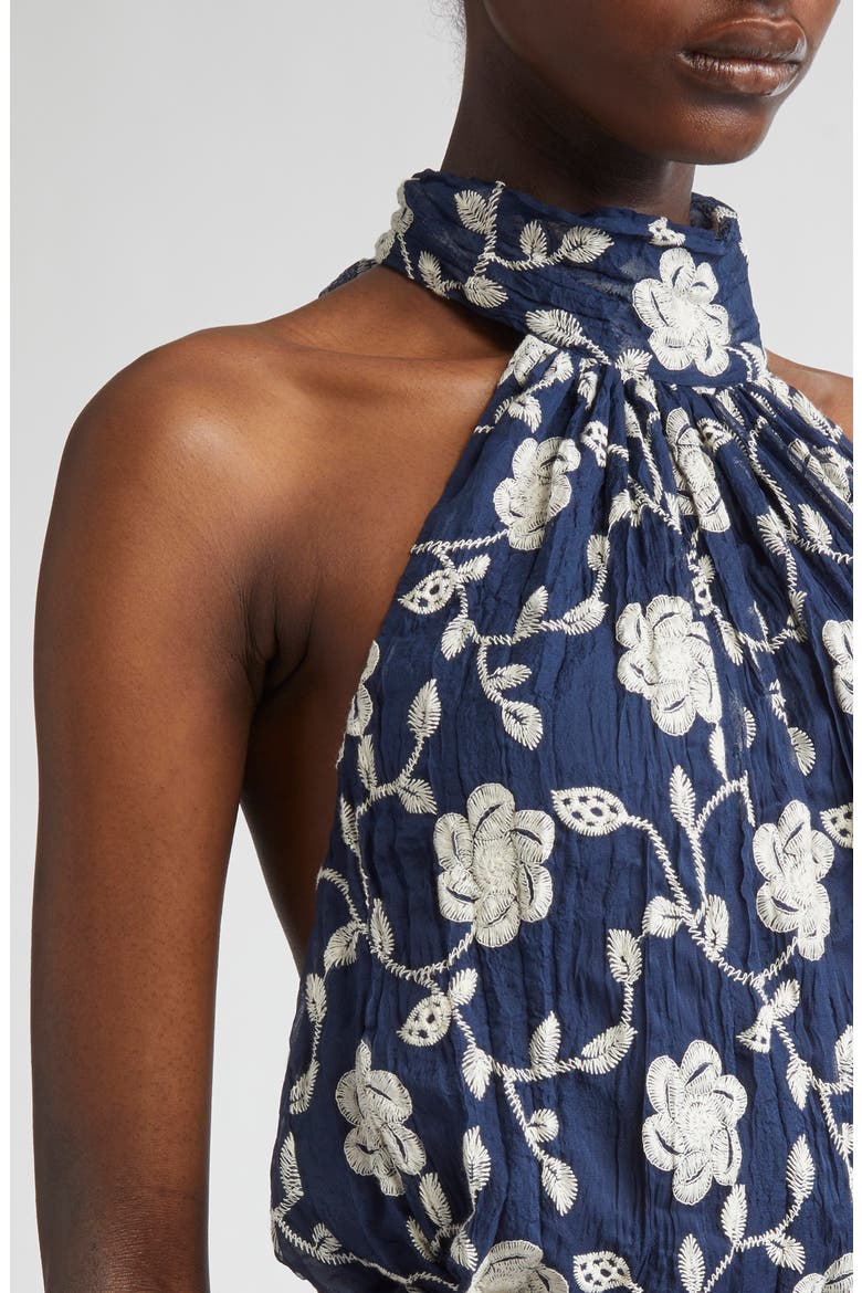 Emerie Embroidered Halter Neck Top, Alternate, color, SPRING NAVY LILY
