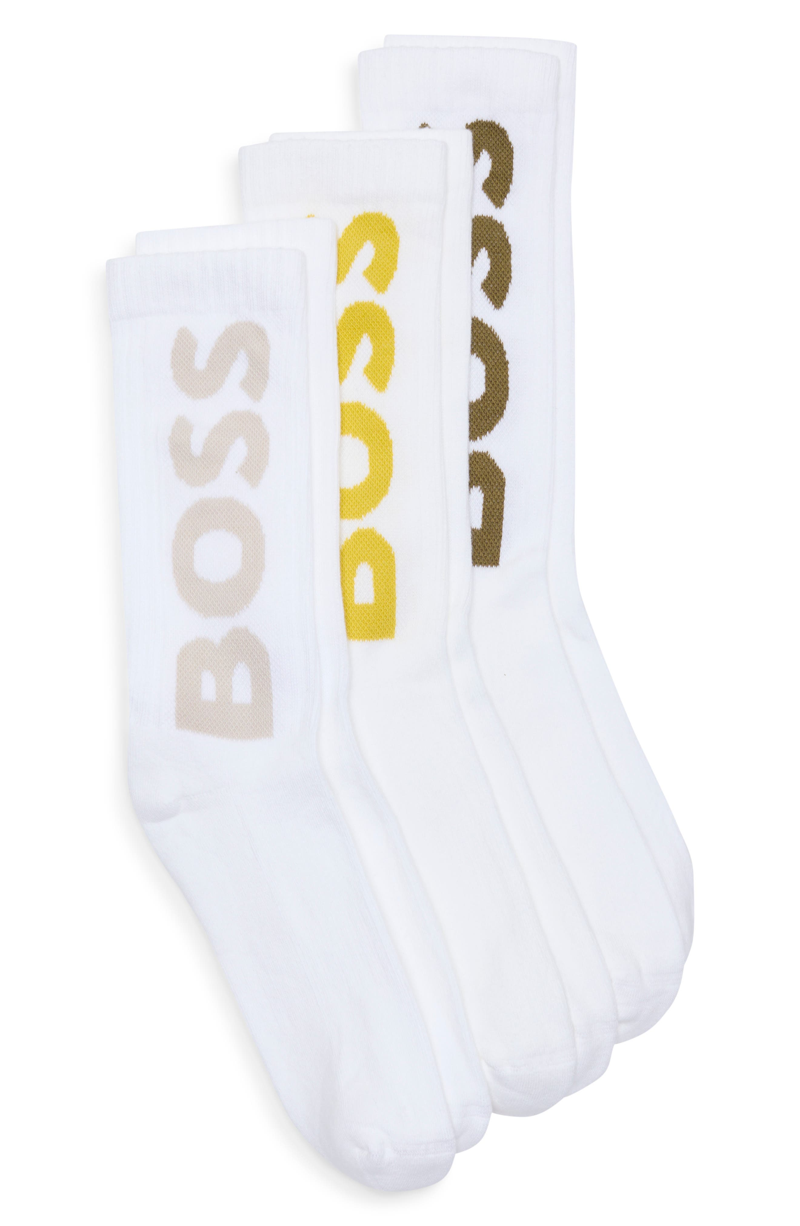 BOSS 3-Pack Logo Ribbed Crew Socks