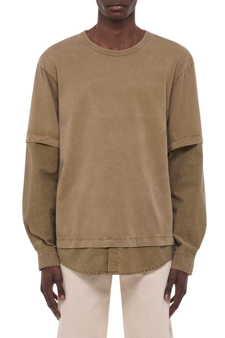 Layered Long Sleeve Cotton T-Shirt, Main, color, OCHRE