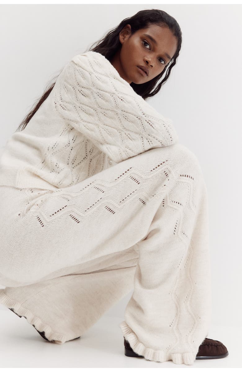 H&M Pointelle-knit Trousers, Alternate, color, Light Beige