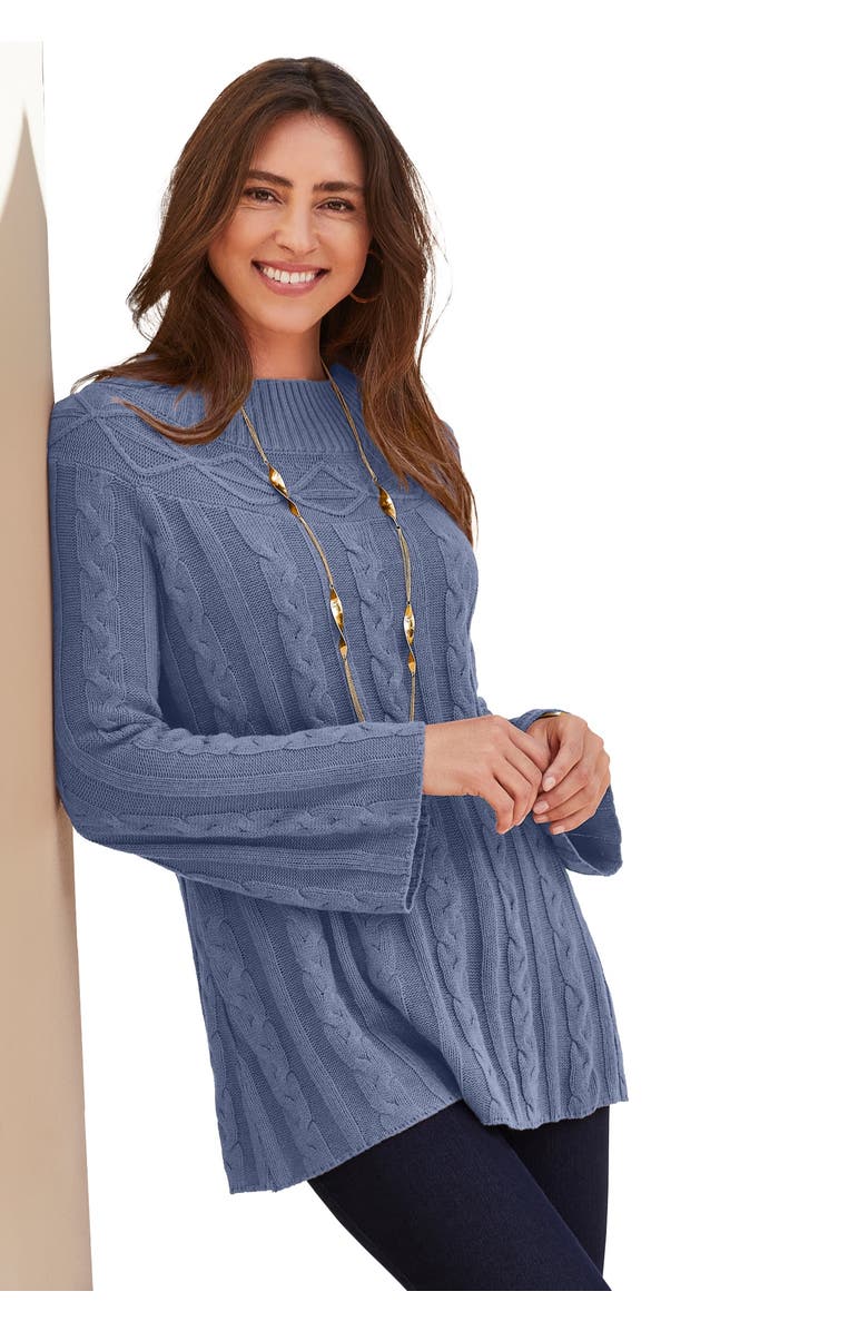 Jessica London Cable Sweater Tunic, Main, color, Slate Grey