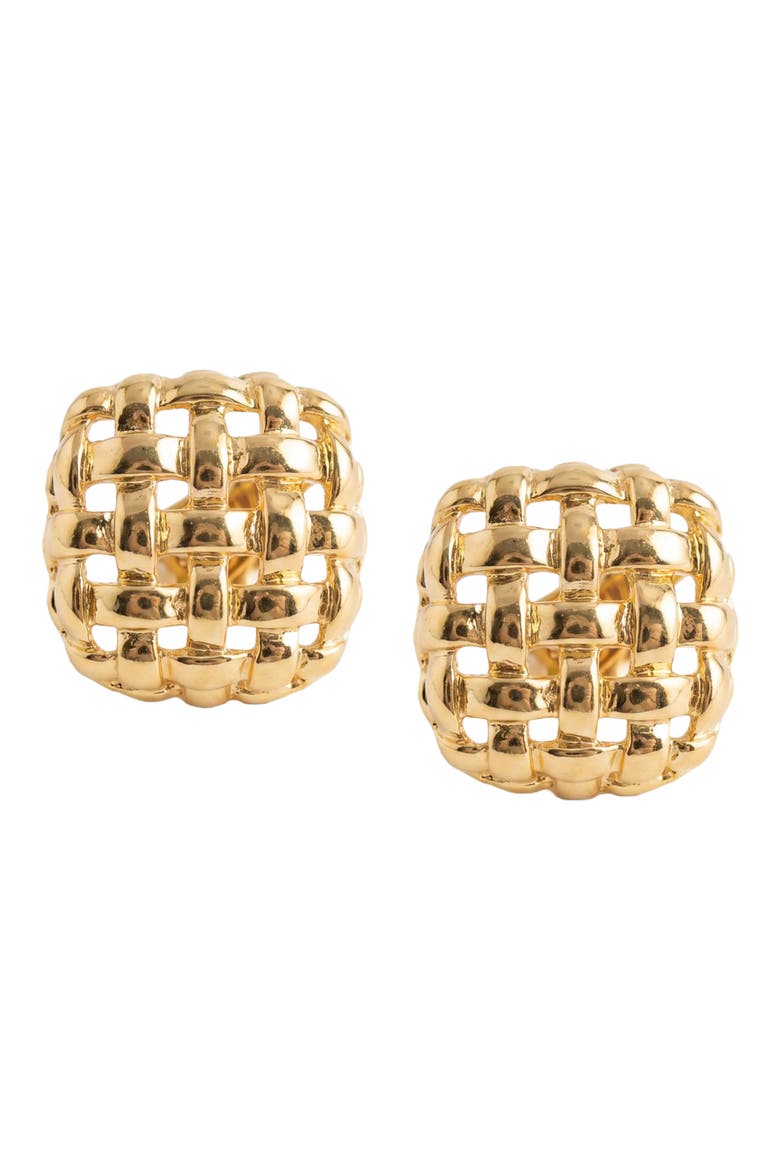 The Square Weave Clip-On Earrings, Main, color, GOLD