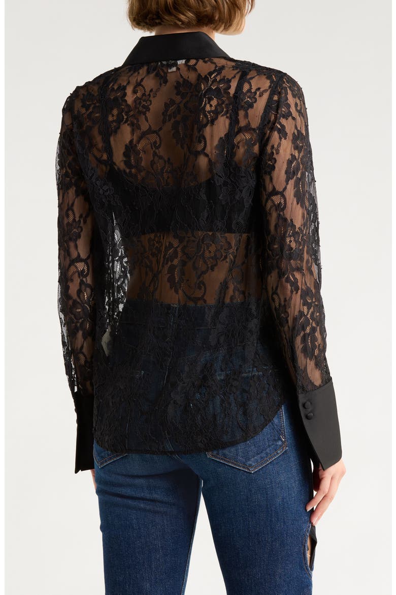 Reims Lace Button-Up Shirt, Alternate, color, BLACK