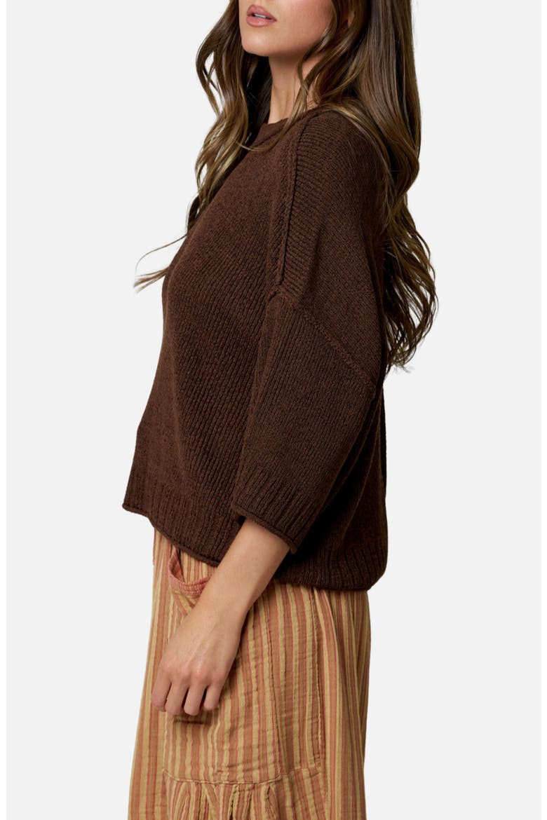 Raw Edge Drop Shoulder Sweater, Alternate, color, CHOCOLATE BROWN