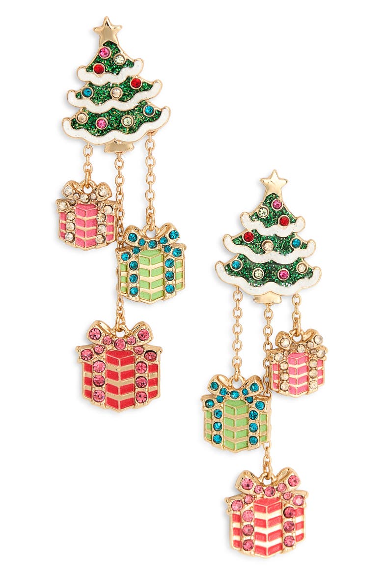 Presents Under the Tree Drop Earrings, Main, color, GREEN MULTI