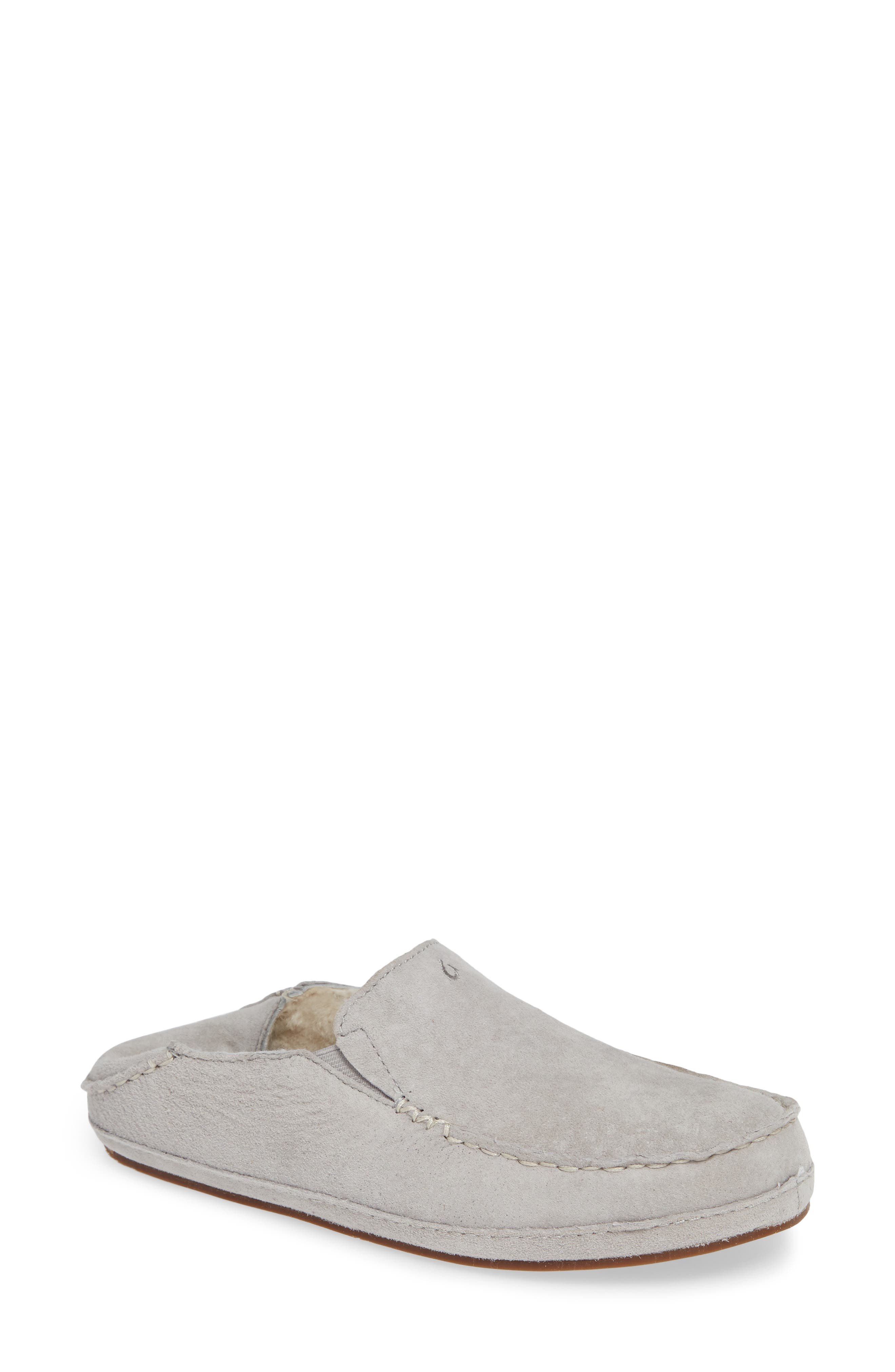 OluKai Nohea Nubuck Slipper, Main, color, Pale Grey/ Pale Grey Leather