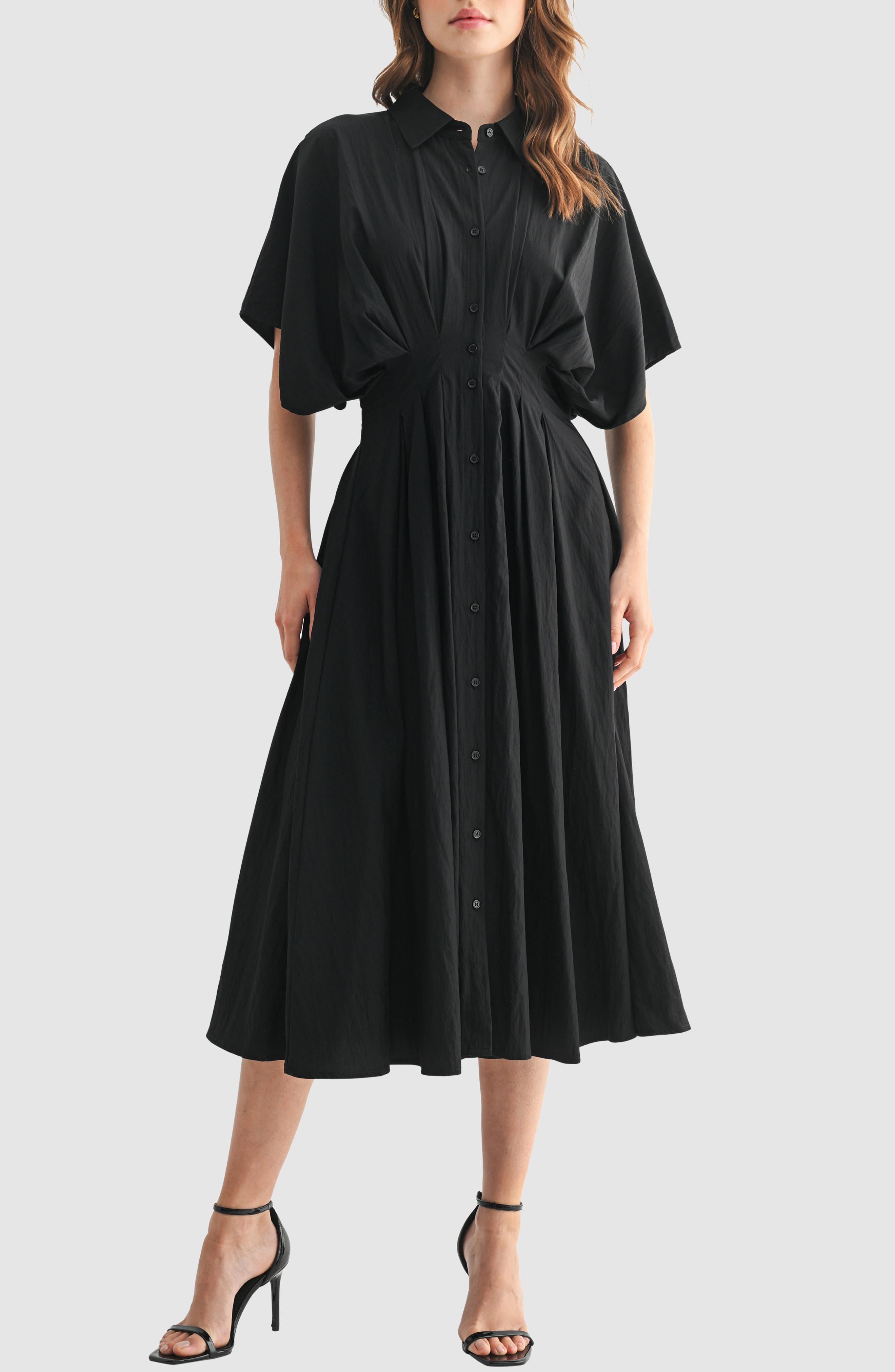 Lush Short Sleeve Pleated Midi Shirtdress