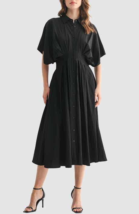 Lush Short Sleeve Pleated Midi Shirtdress
