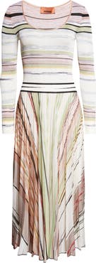Missoni Flame Space Dye Stripe Pleated Long Sleeve Knit Dress
