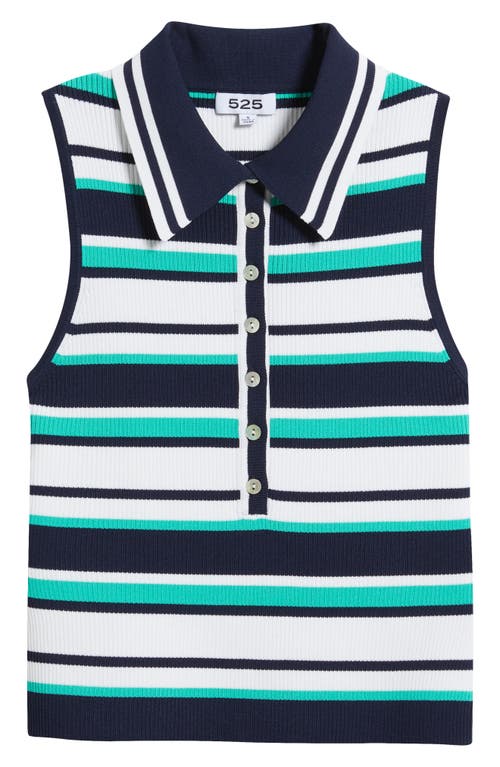 525 Vivienne Stripe Sleeveless Polo Sweater In Dark Blue Multi