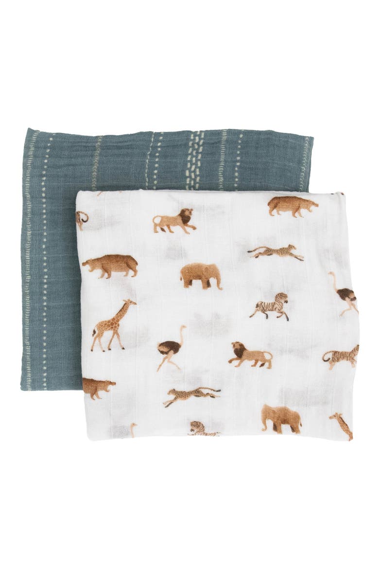 2-Pack Organic Cotton Muslin Swaddle Blanket, Main, color, ANIMAL CRACKERS