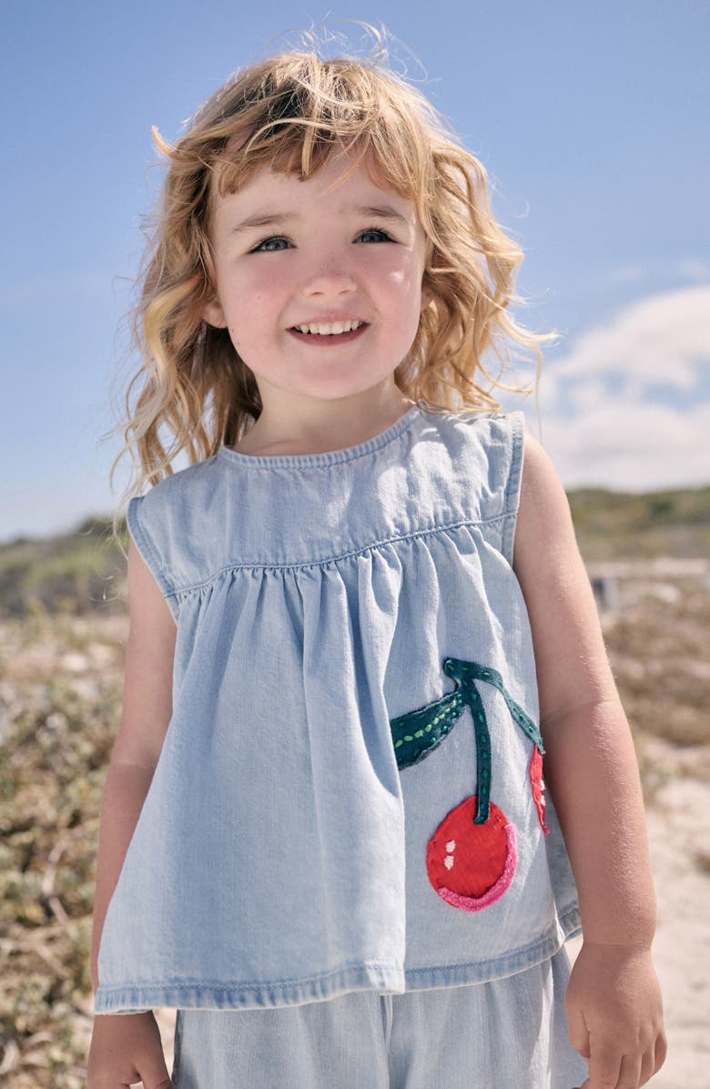 NEXT Kids' Cherry Appliqué Sleeveless Denim Top & Shorts Set, Alternate, color, 