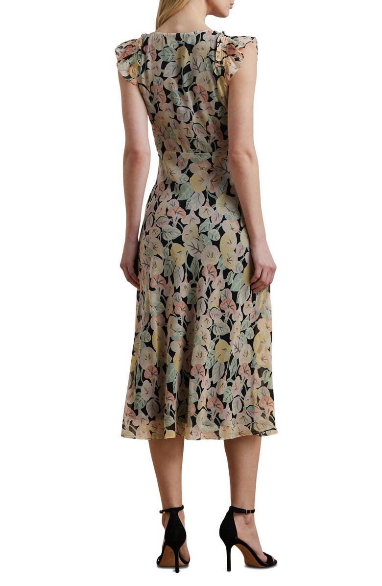 Floral Print Ruffle Trim Midi Dress