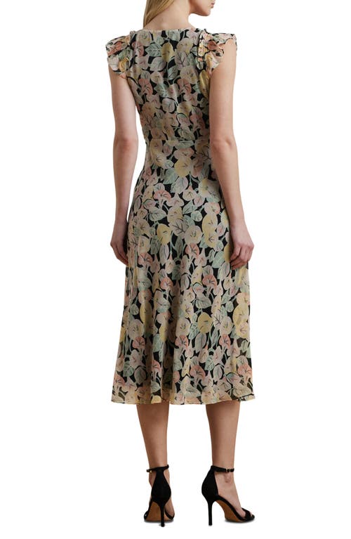 Ralph Lauren Women's Floral Georgette Flutter-sleeve Dress In Black/pink/green