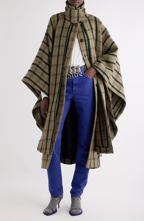 Brushed Wool Blend Check Coat