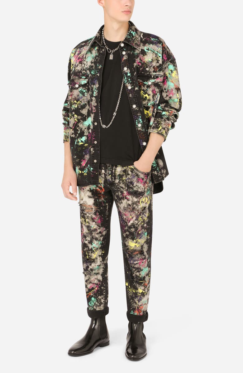 Dolce&Gabbana Marble Print Ripped Skinny Jeans, Alternate, color,