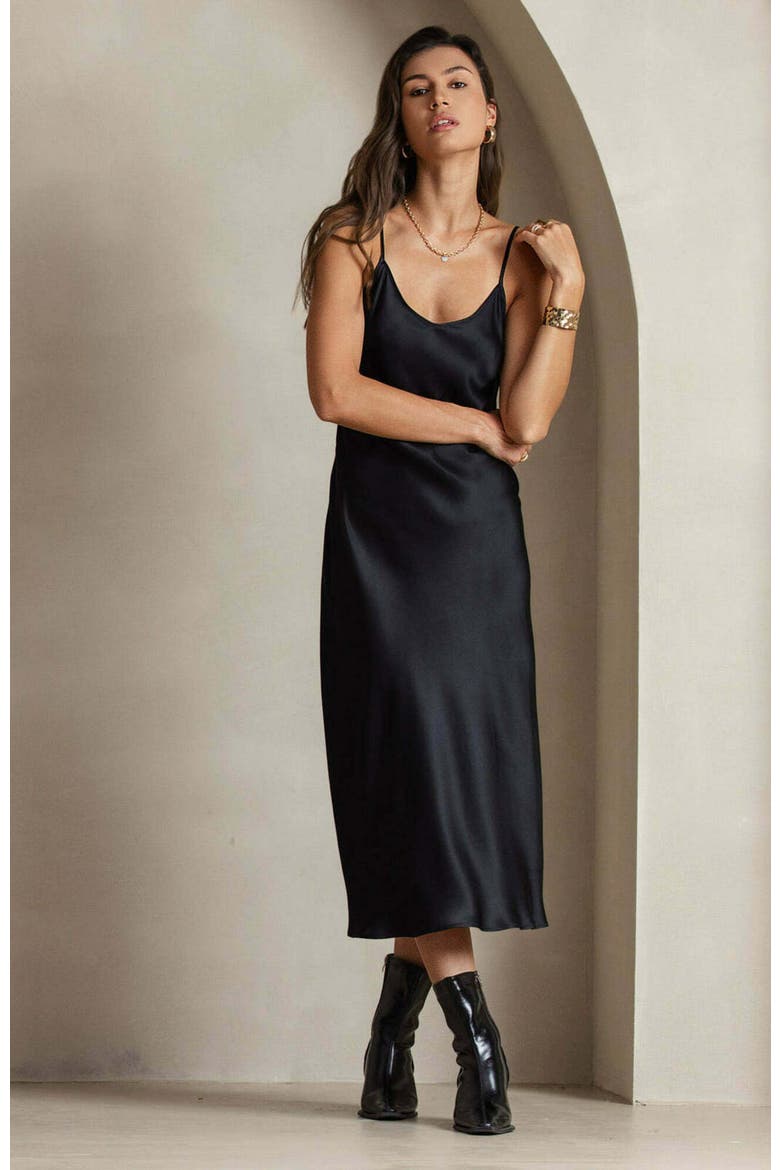 Mulberry Silk Spaghetti Strap Long Nightgown, Alternate, color, Black