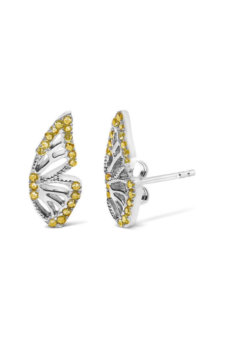 925 Sterling Silver 1/6ct TDW  Yellow Treated Diamond Butterfly Earrings, Alternate, color, Silver