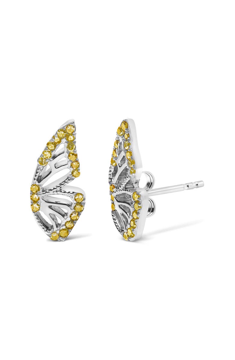 Haus of Brilliance 925 Sterling Silver 1/6ct TDW  Yellow Treated Diamond Butterfly Earrings, Alternate, color, Silver