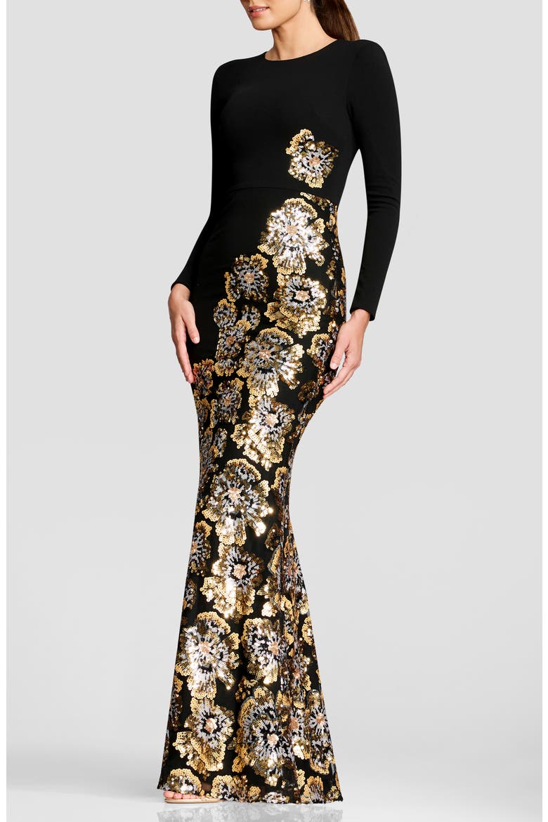 Anitza Sequin Long Sleeve Mermaid Gown, Alternate, color, GOLD MULTI