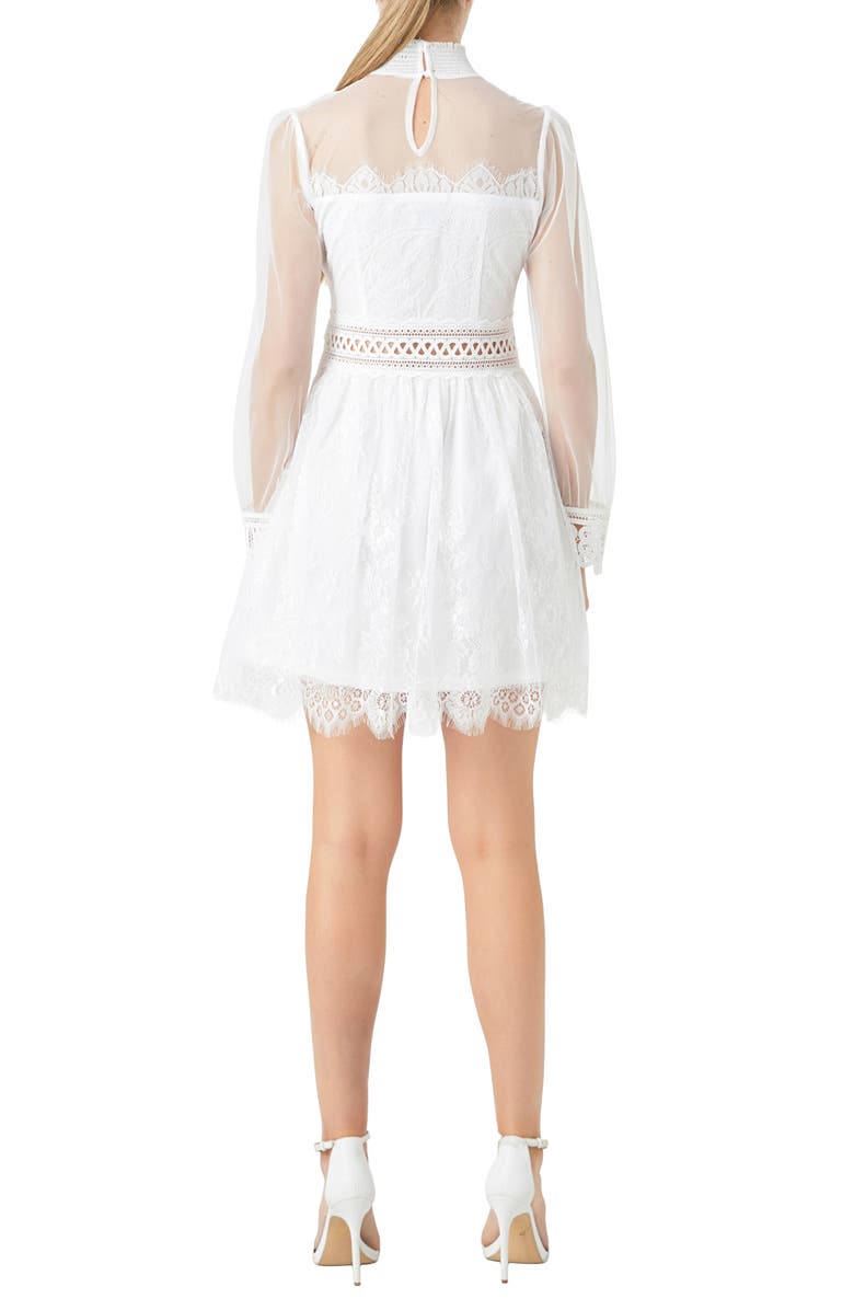 Endless Rose Mixed Lace Long Sleeve Cocktail Dress, Alternate, color, White