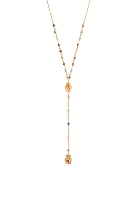 Benevolent Spirit - Tourmaline Evil Eye Hamsa Lariat Necklace