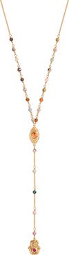 Karma and Luck Benevolent Spirit - Tourmaline Evil Eye Hamsa Lariat Necklace