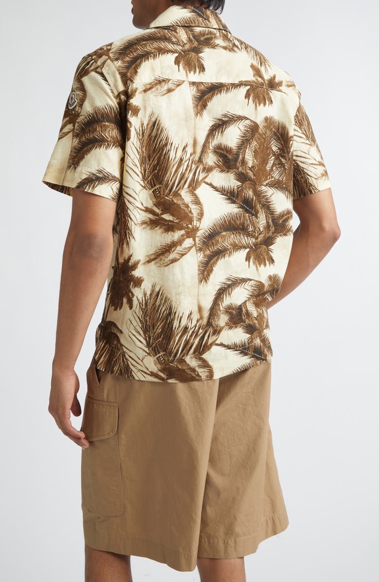 Moncler Cotton & Flax Camp Shirt, Alternate, color, Beige