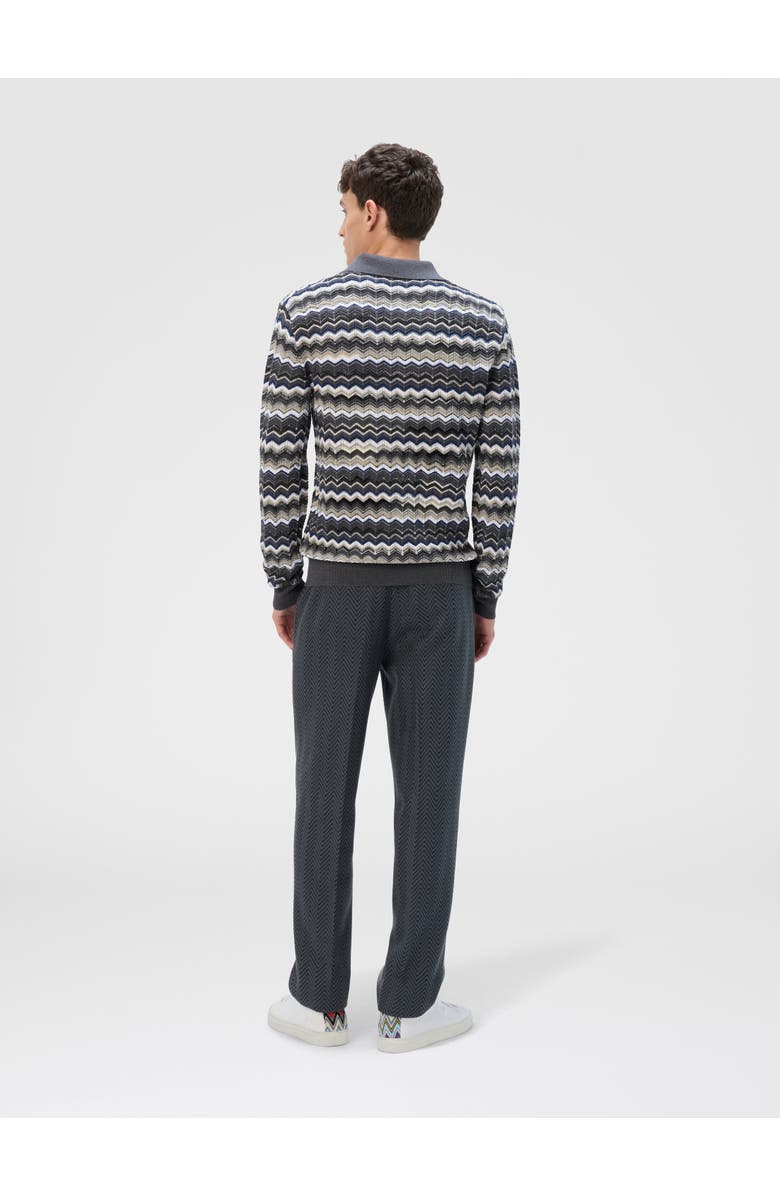 Missoni Long Sleeve Polo With V-neck And Zigzag Pattern, Alternate, color, Grey & Beige