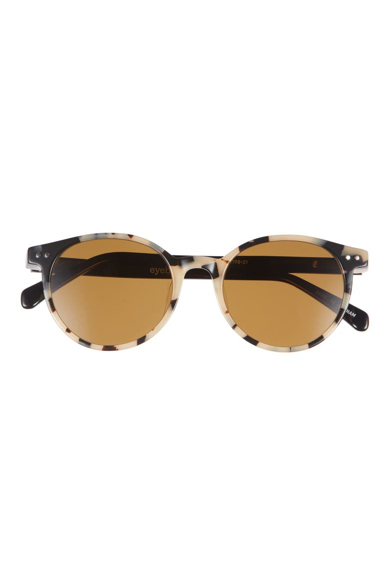 Case Closed 50mm Polarized Round Sunglasses, Main, color, BLACK / WHITE TORT / BROWN