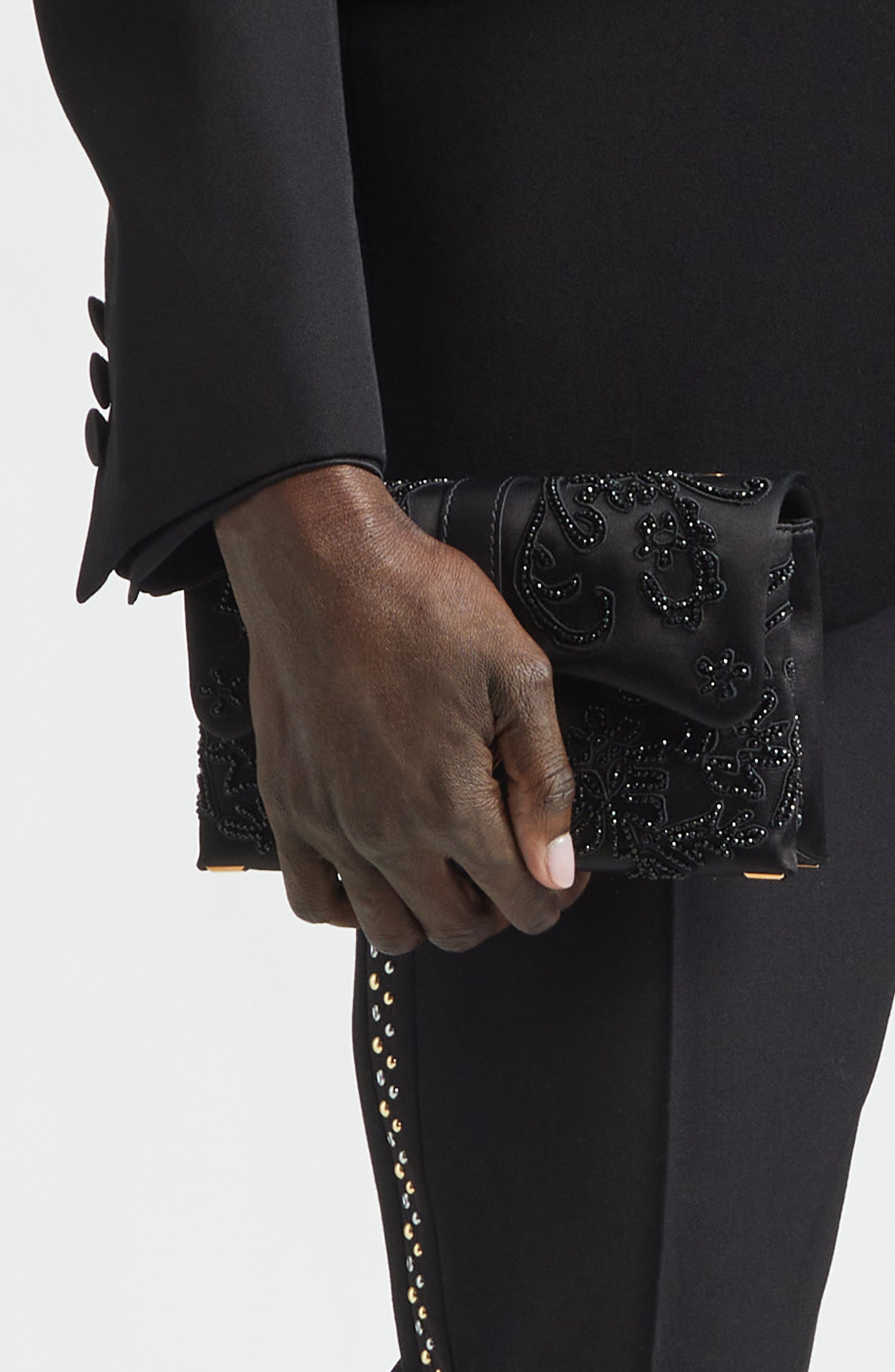 Versace Mini Kleio Embellished Satin Wallet on a Chain, Alternate, color, Black-Versace Gold