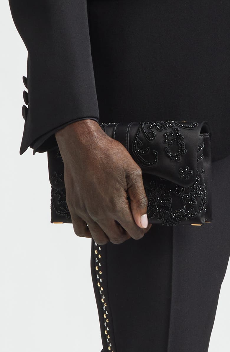 Versace Mini Kleio Embellished Satin Wallet on a Chain, Alternate, color, Black-Versace Gold