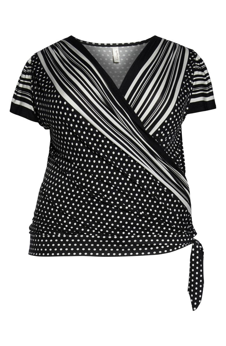 Loveappella Pattern Mix Wrap Front Top, Alternate, color, 