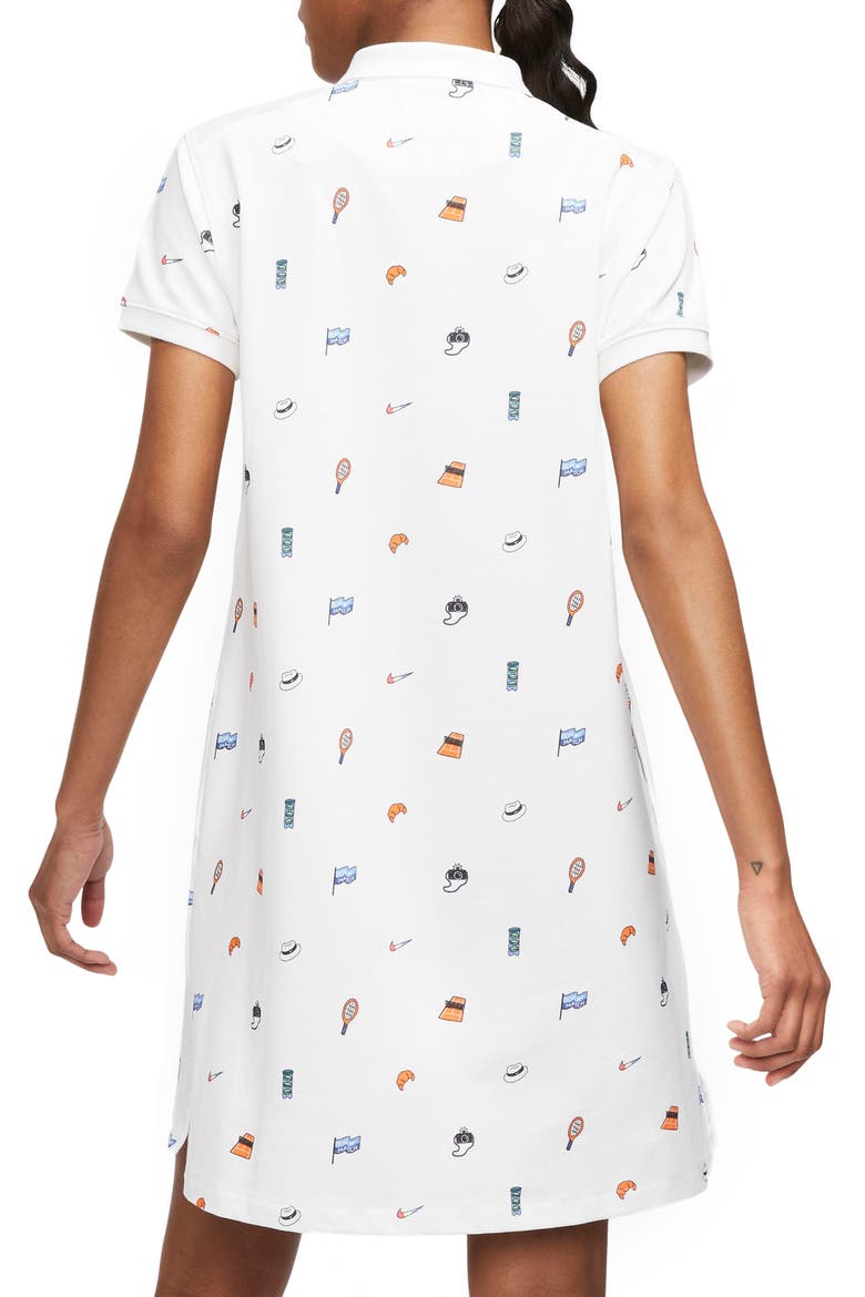 Dri-FIT Print Polo Dress, Alternate, color, WHITE/ BRILLIANT ORANGE