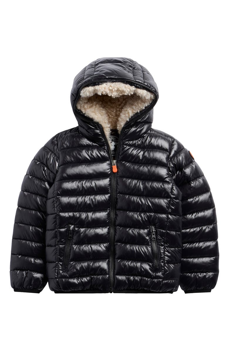 Save The Duck Kids' Gavin Faux Shearling Lined Hooded Puffer Jacket, Main, color,