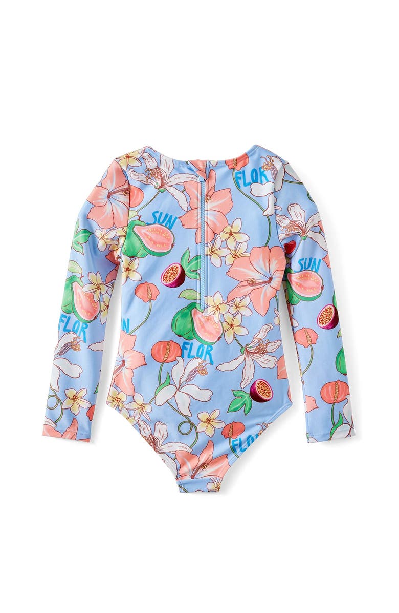 Cotton On Kids Kid's Lulu Long Sleeve One Piece, Alternate, color, Dawn Blue Tropical Floral