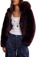 Free People Louder Please Hooded Faux Fur Jacket
