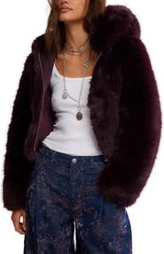 Free People Louder Please Hooded Faux Fur Jacket