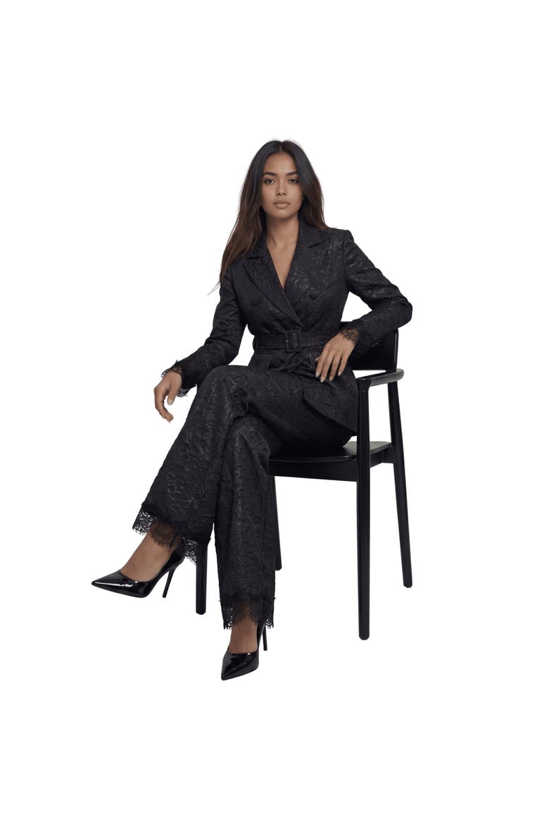 The Maison Jacquard Belted Blazer, Alternate, color, BLACK