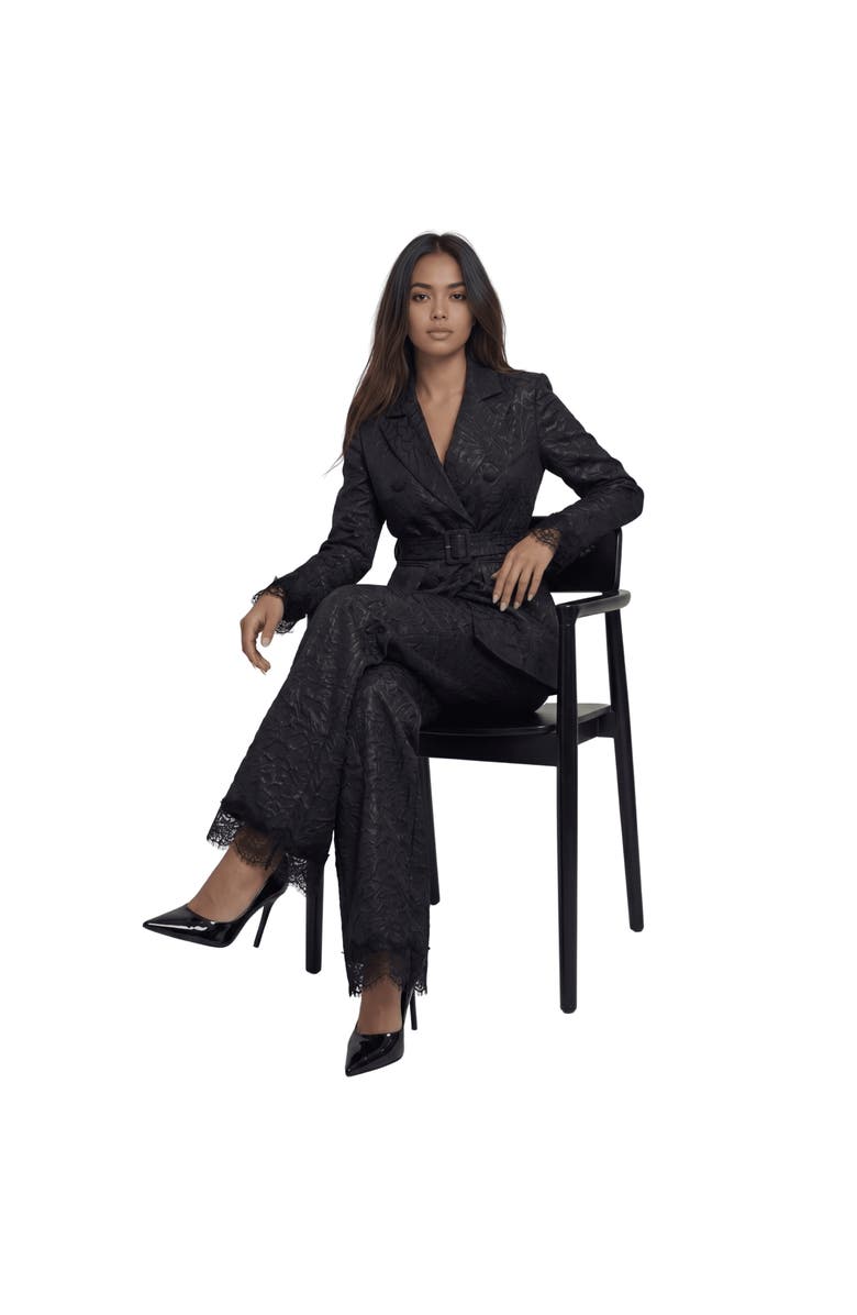 AKALIA The Maison Jacquard Lace-Trim Trousers, Alternate, color, Black