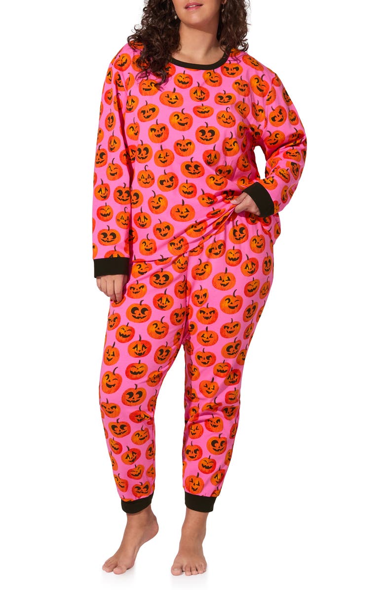 BedHead Pajamas Organic Cotton Blend Jersey Pajamas, Alternate, color, Jolly Jack-O-Lantern