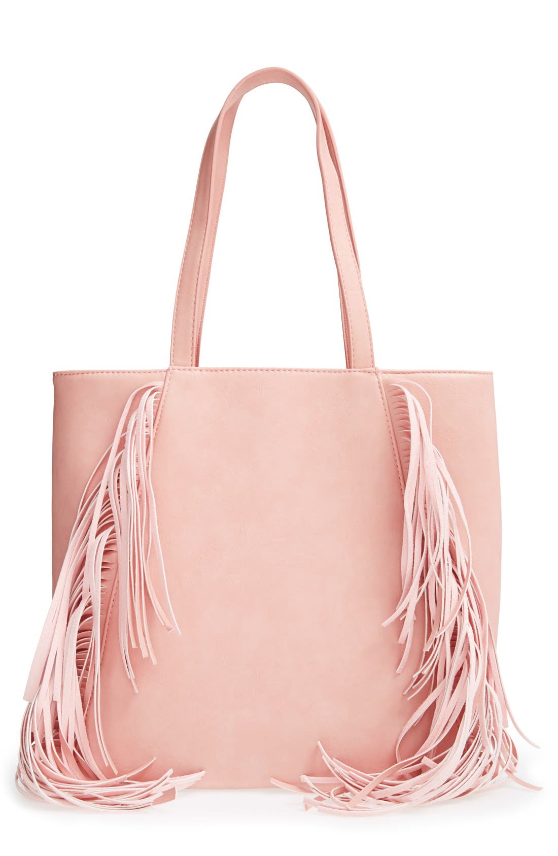 Fringe Faux Leather Tote, Main, color, PINK